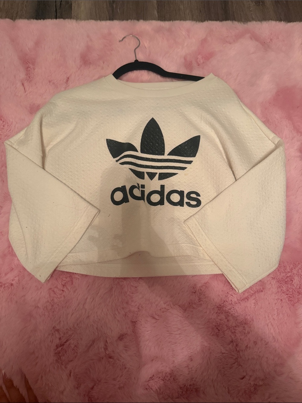 adidas Cream Cropped Crewneck Sweatshirt with Black Trefoil